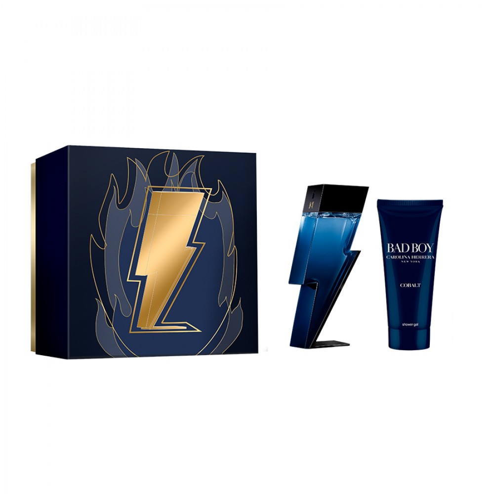 Apa de Parfum Set Carolina Herrera Bad Boy Cobalt Set Cadou Apa De Parfum 100 ml + Gel De Dus 100 ml, Barbati