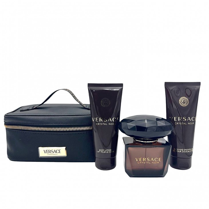 Set Cadou Versace Crystal Noir EDP 90 ml + Gel de duș 100 ml + Loțiune De Corp 100 ml + Geantă Cosmetică