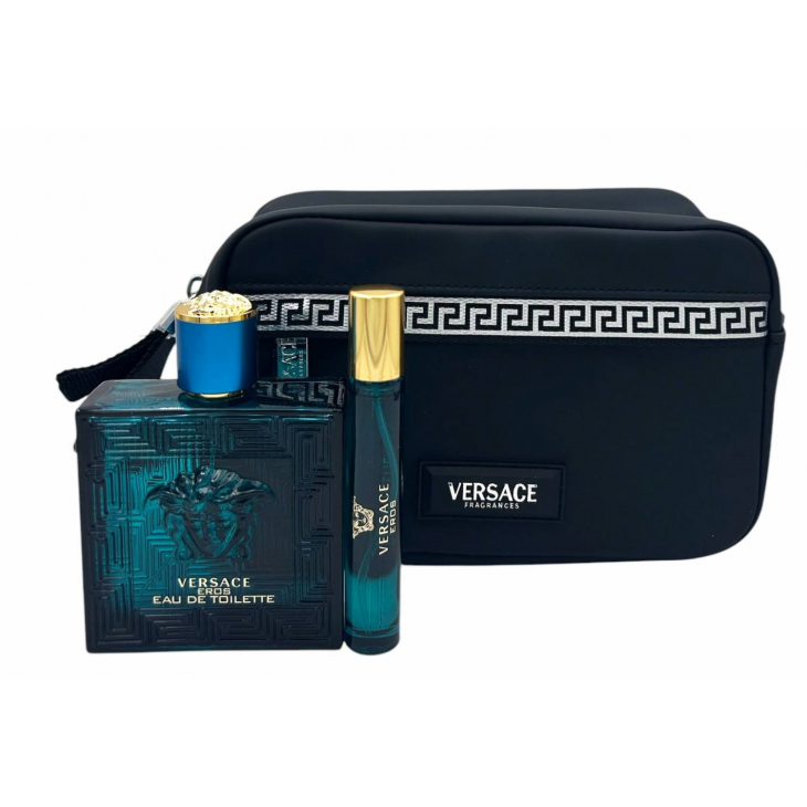  Set Cadou Versace Eros Pour Homme EDT 100ml + Travel Spray 10ml + Geantă Cosmetică