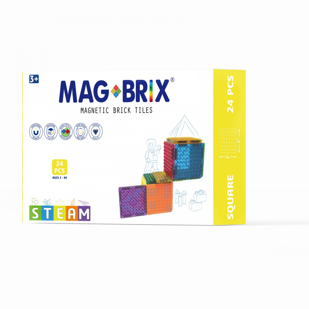 Set magnetic Magbrix 24 piese patrate - compatibil cu caramizi de constructie tip Lego