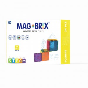 Set magnetic Magbrix 24 piese patrate - compatibil cu caramizi de constructie tip Lego