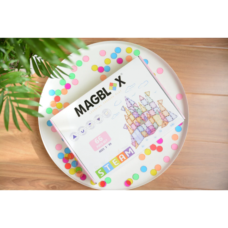 Set magnetic Magblox - 66 piese magnetice de constructie PASTEL transparente