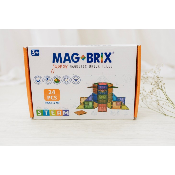 Set magnetic Magbrix Junior 24 piese patrate - compatibil cu caramizi de constructie tip Lego Duplo