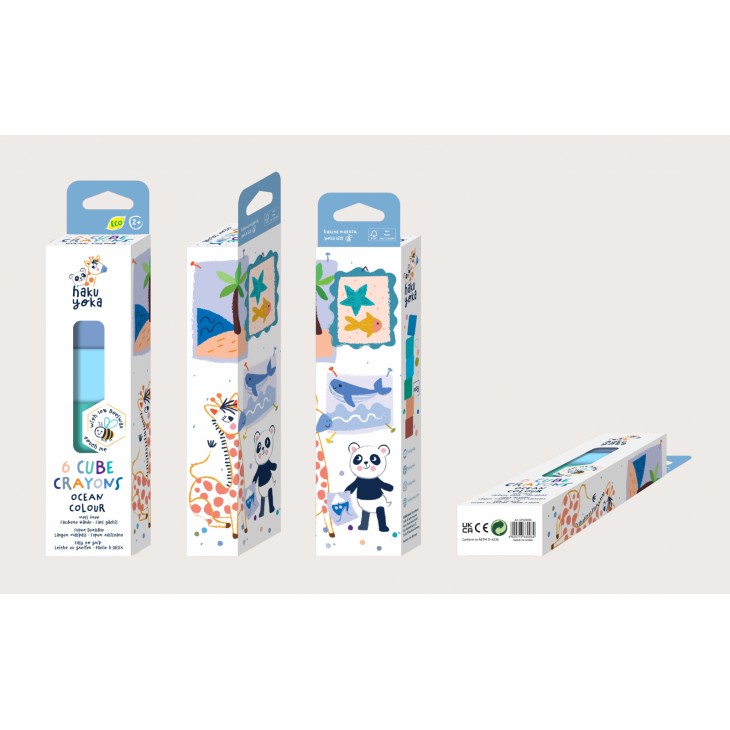 Set de 6 creioane cerate in forma de cub, Haku Yoka - culori ocean