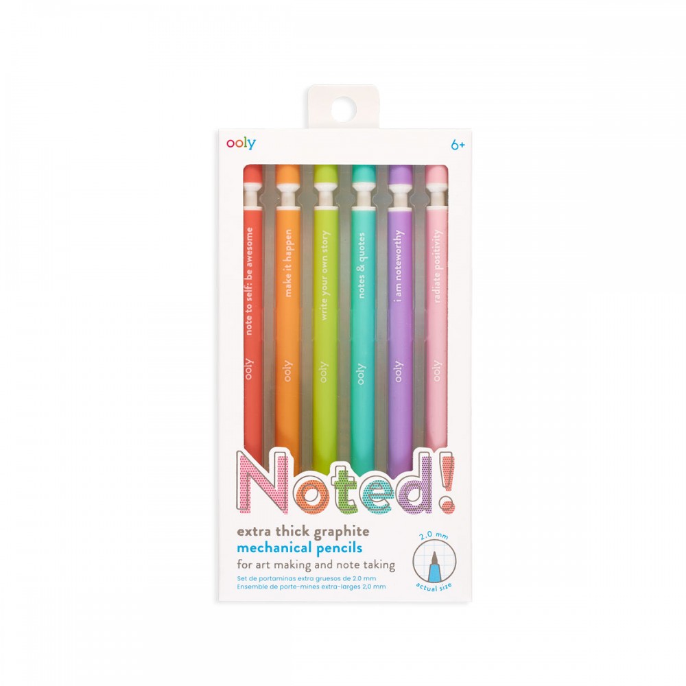 Notat! - Creioane mecanice grafit extra gros - set de 6, cu citate motivationale