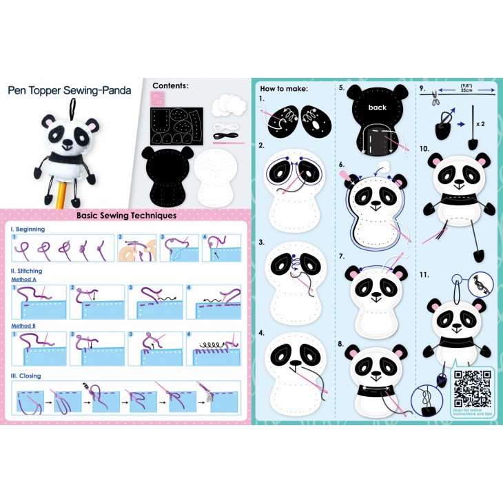 Set de cusut DIY - decoratiune topper pentru creion - Panda