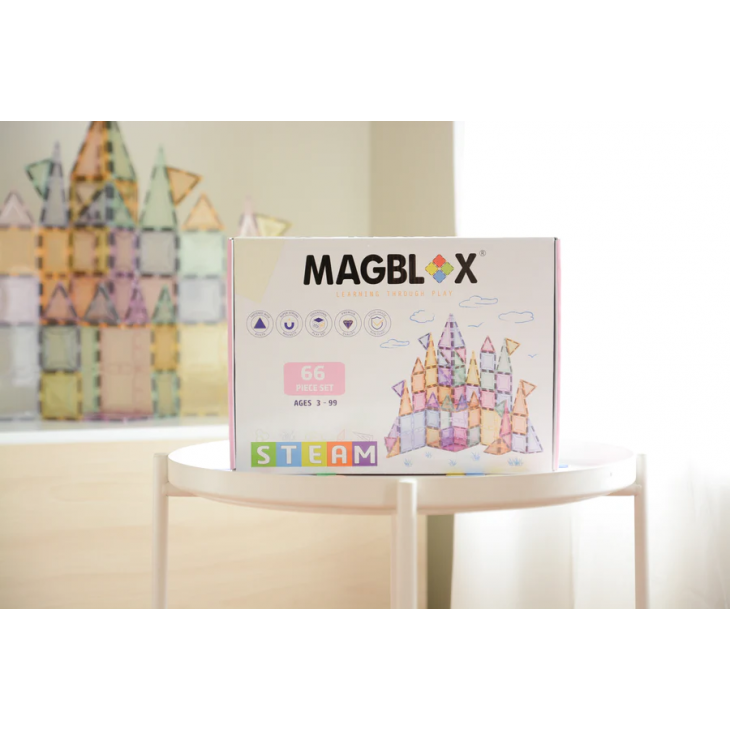 Set magnetic Magblox - 66 piese magnetice de constructie PASTEL transparente