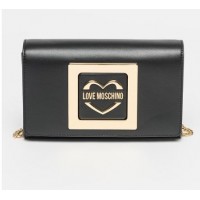 Love Moschino, Geanta crossbody din piele ecologica cu bareta din lant, Negru