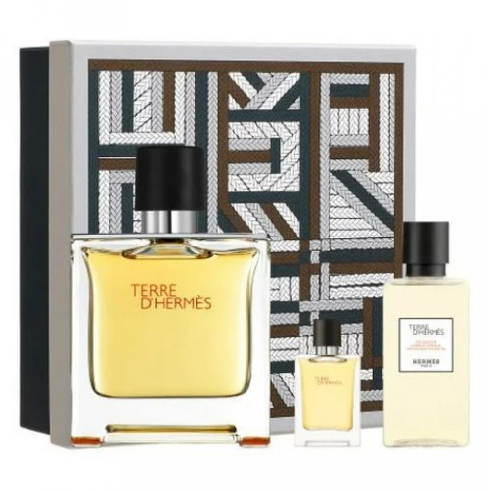 Parfum, Pure Parfume Set Terre D'Hermes Pure Parfume 75 ml + Pure Parfum Deluxe Replica 5 ml + Gel de dus 40 ml, Barbati