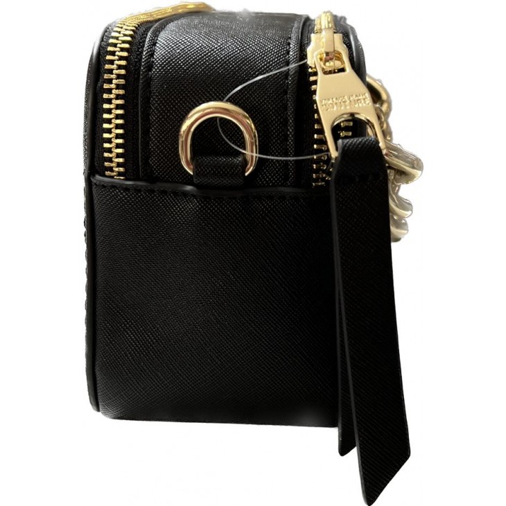 Versace Jeans Couture, Geanta crossbody din piele ecologica cu detaliu din lant, Negru