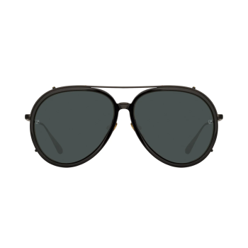 Linda Farrow MAVERICK – Ochelari de soare Unisex, Negru & Auriu, Aviator, Acetat & Titan